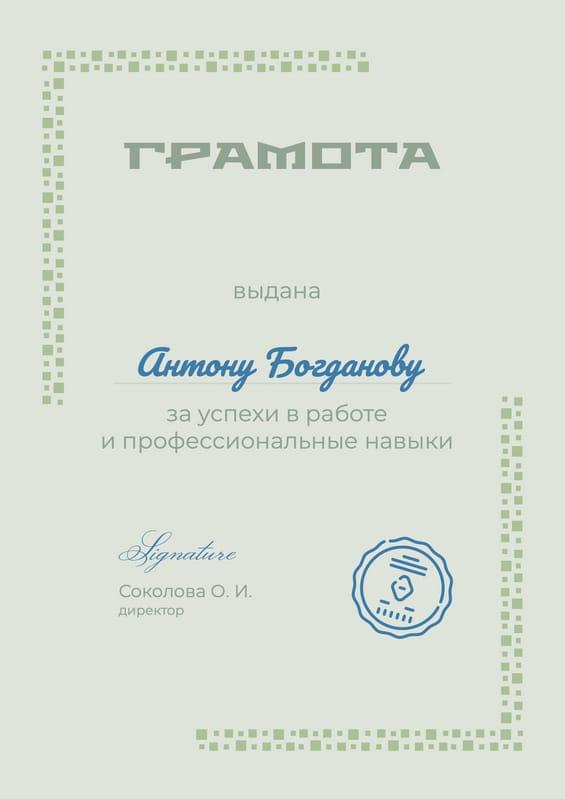 Сертификат Успеха за Профессиональные Достижения A4 Шаблон